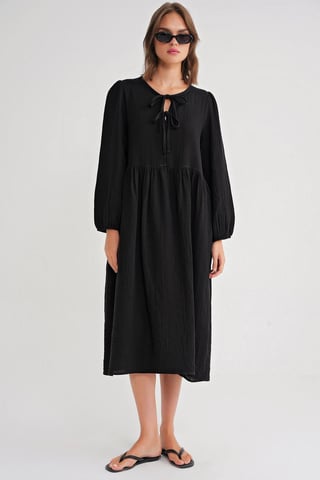 V-Neck Tie Closure Midi Dress