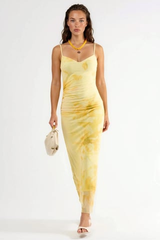 Floral Bodycon Midi Dress with Drape