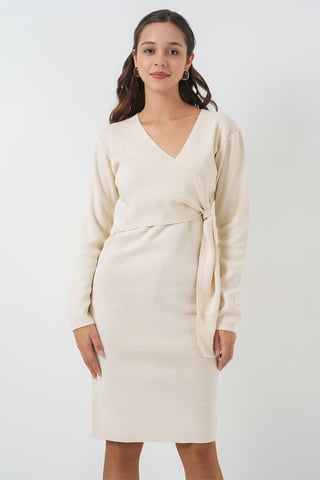 Bodycon Midi Dress with V-Neck Tie Closure