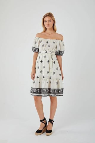 Blommig Off Shoulder Midi Klänning