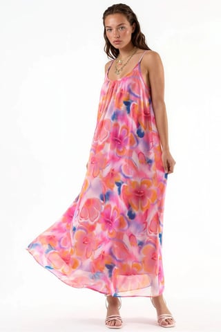 Floral U Collar Midi Dress