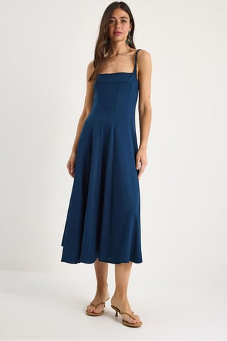 Textured Square Collar Midi Dress