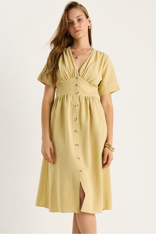 V-neck Buttoned Midi Shirt Dress