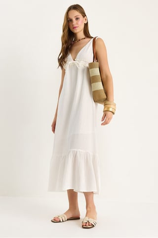 A-Form Fit Midi Dress with V-Neck and Binding Detail