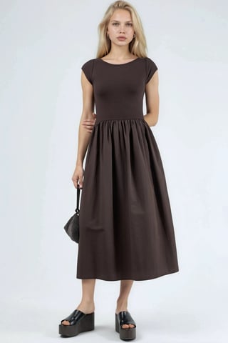Casual Midi Dress with Crew Neck