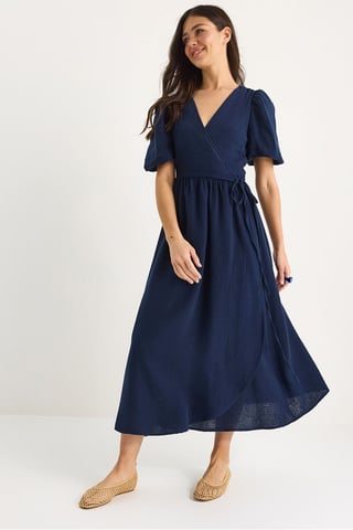 Textured V-neck Midi Dress with Wrap Closure