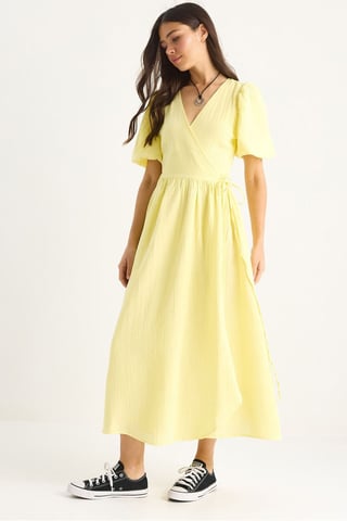 Textured V-neck Midi Dress with Wrap Closure