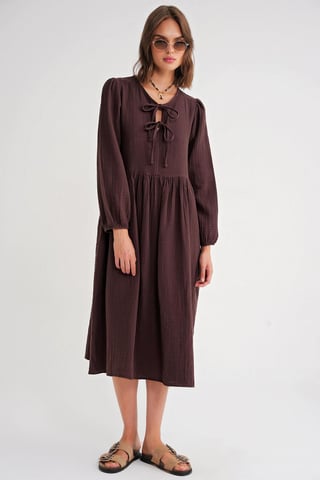 V-Neck Tie Closure Midi Dress