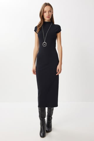 Bodycon Midi Dress with Half Turtleneck