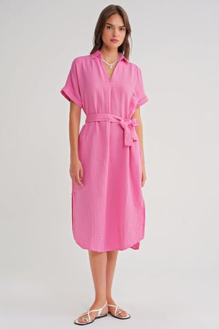 Belted Short-Sleeve Midi Dress