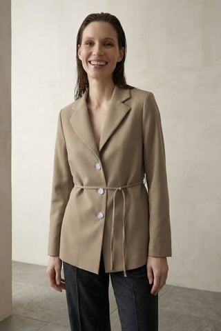 Tie Detail Crepe Blazer Jacket