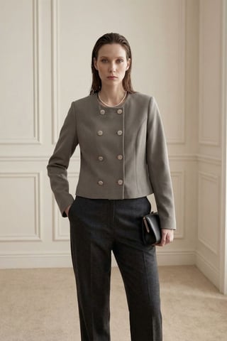 Tailored Short Buttoned Tweed Jacket