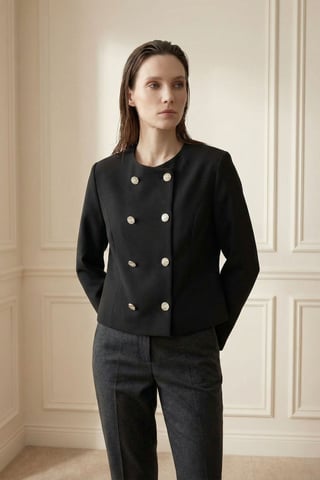 Tailored Short Buttoned Tweed Jacket