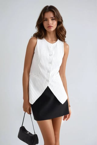 Gestreepte Crew Neck Geknoopte Vest