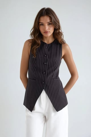 Gestreepte Crew Neck Knoploze Vest