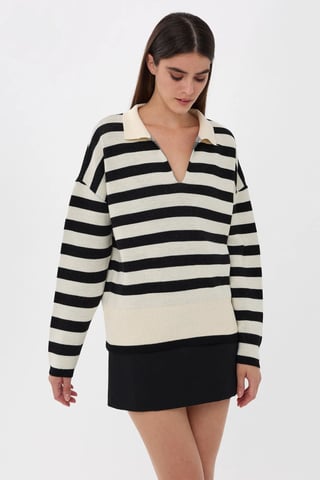 Striped Polo Collar Knit Sweater