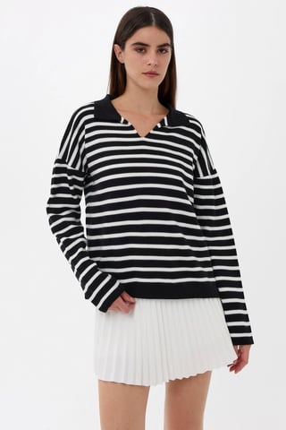 Striped Knitwear Polo Shirt Sweater
