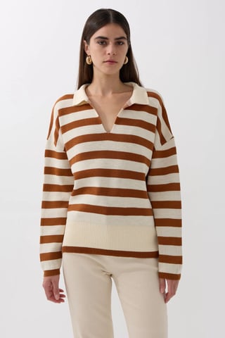 Striped Polo Collar Knit Sweater