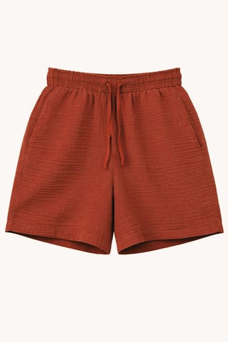 High-Waisted Textured Cotton Shorts