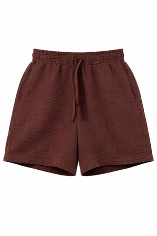 High-Waisted Textured Cotton Shorts