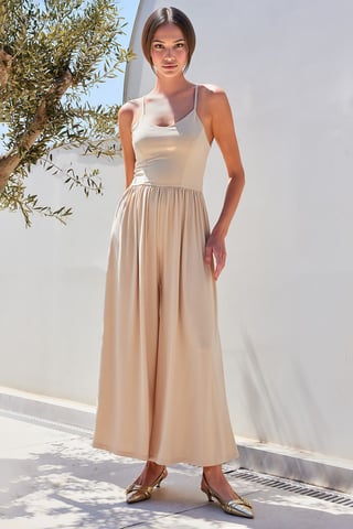 Relaxed Fit U Collar Wide Leg Jumpsuit