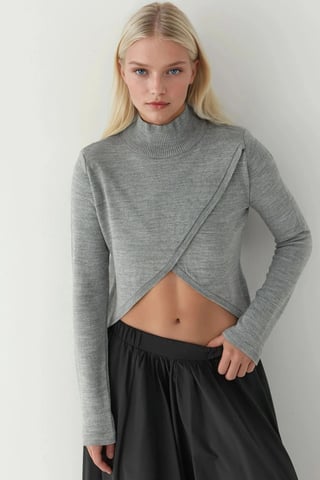 Asymmetric Turtleneck Knit Sweater