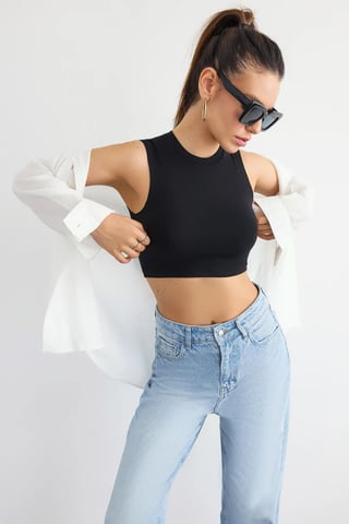 Round Neck Sleeveless Cotton Camisole Tank Top