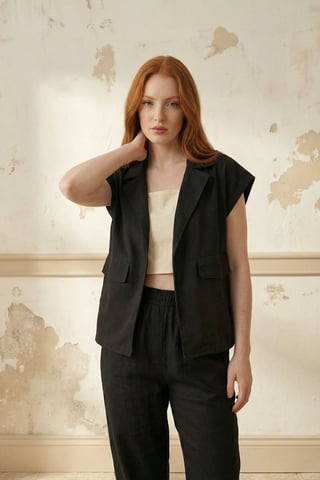 Cotton Waistcoat with Jacket Collar and Pocket