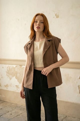 Cotton Waistcoat with Jacket Collar and Pocket
