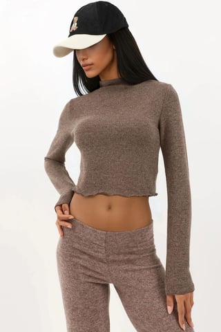 Soft Textured Half Turtleneck Crop Blouse