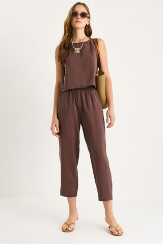 Sleeveless Crew Neck Blouse and Carrof Fıt Pants Set