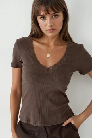 V-Neck Blouse with Lace Detail