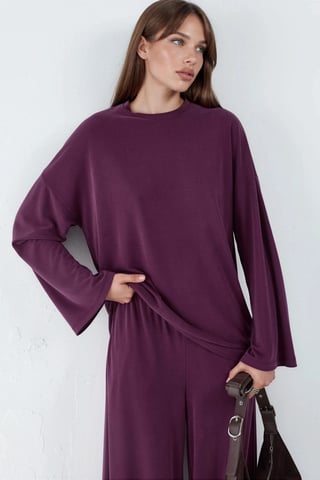 Relaxed Fit Crew Neck Long Sleeve Blouse