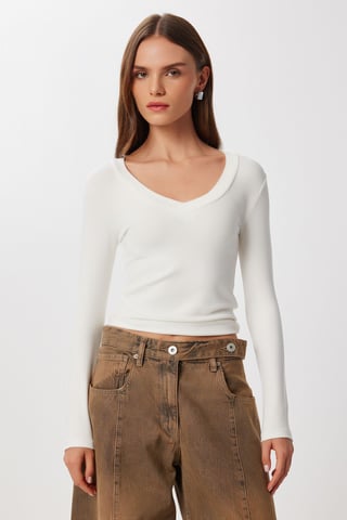 Slim Fit V-Neck Long Sleeve Blouse