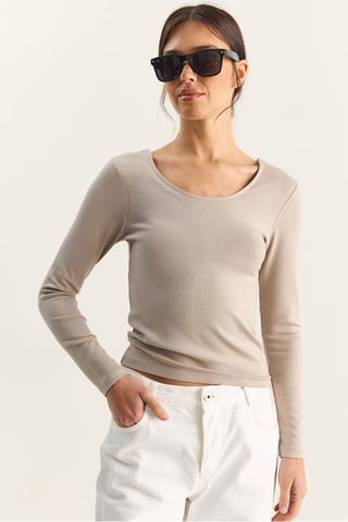 Slim Fit U-hals Stickad Blus