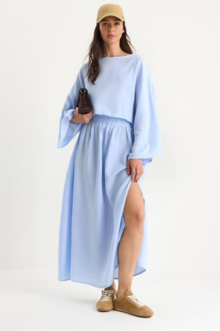 Textured Crew Neck Blouse and Skirt Set