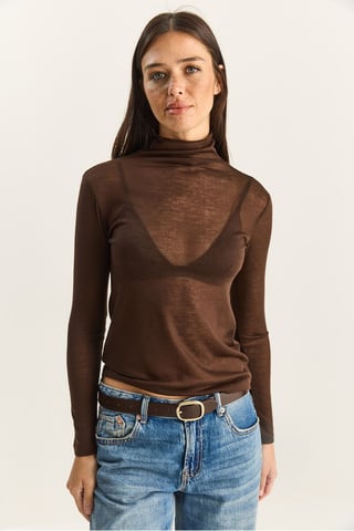 Fitted Long Sleeve Turtleneck Blouse