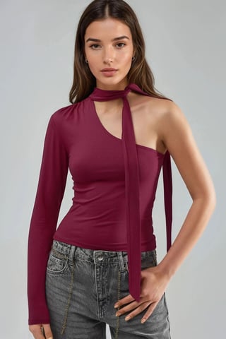 Single Sleeve Blouse With Shawl Detail