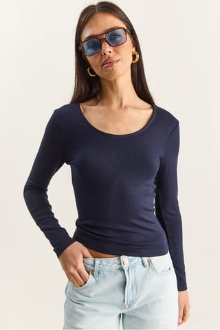 Slim Fit U-Hals Stickad Blus