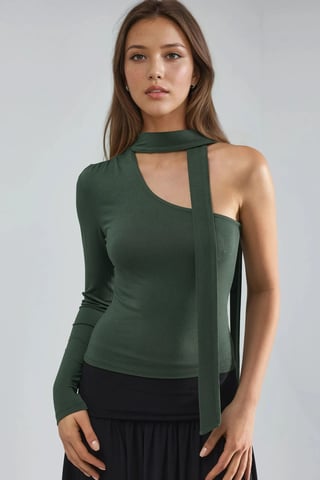 Single Sleeve Blouse With Shawl Detail