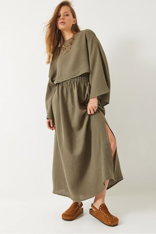 Textuur Blouse en Rok Set met Ronde Hals
