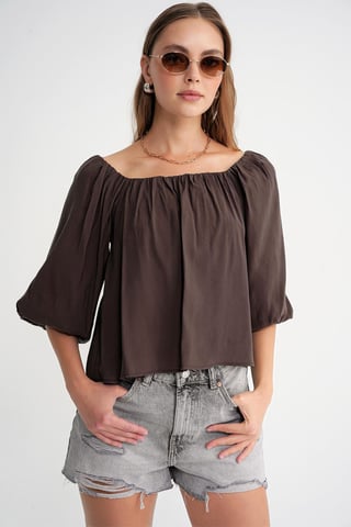Modal Blended Blouse with Madonna Collar and Ruffle Detail