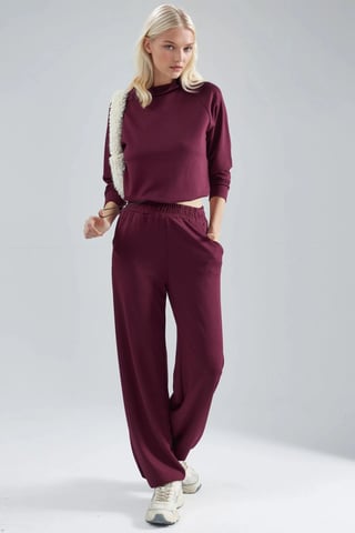 Modal Touch Half Turtleneck Blouse & Elastic Waist Pants