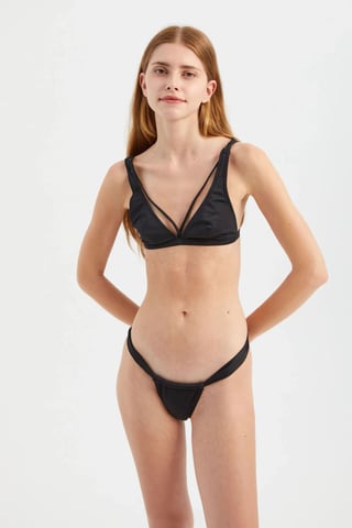 Solid Strappy Triangle Bikini Set with Brazilian Bottom