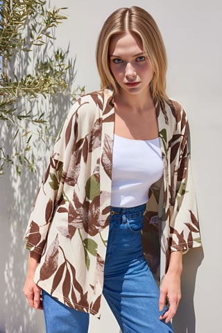 Textured Loose Fit Shawl Collar Kimono