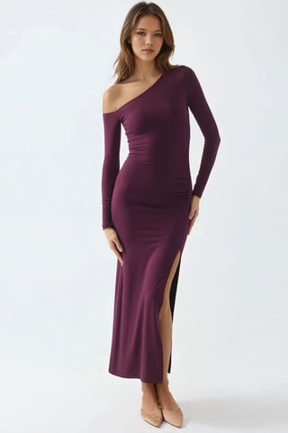 Asymmetrical Collar Maxi Dress with Slit