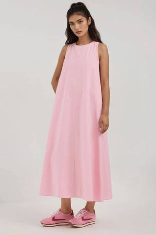 Mixray Collection Crew Neck Sleeveless A-Form Maxi Dress