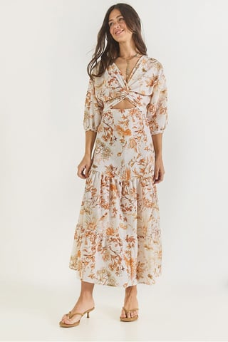 V-Neck Flowering Maxi Dress with Bow