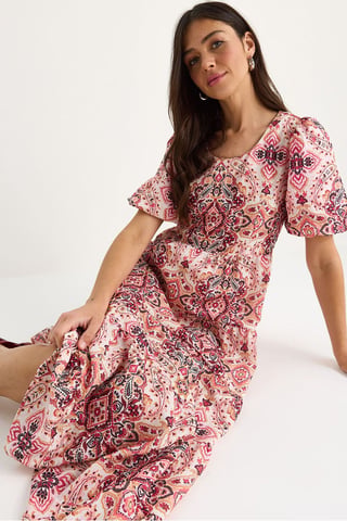 Textured Patterned Maxi Dress with Crew Neck