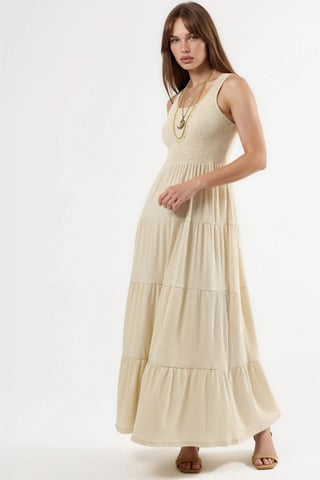 Textured U Collar Maxi Dress
